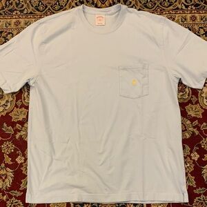 BROOKS BROTHERS SS 346 All Cotton Lt Blue Pocket Tee